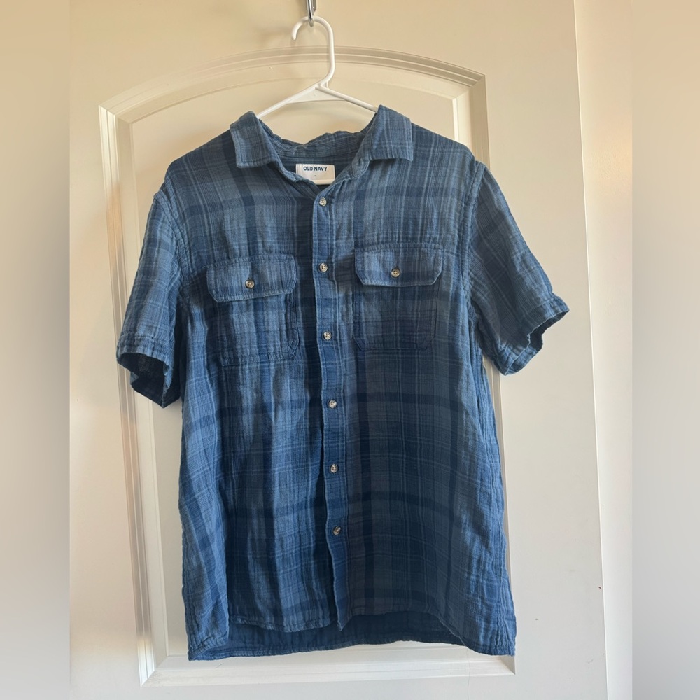 Old Navy Navy Plaid Casual Shirt